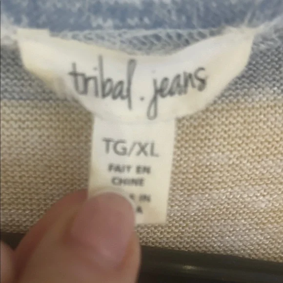 Tribal Jeans Lightweight Soft Open Front Striped Oversized Long Cardigan Sweater - Picture 5 of 6